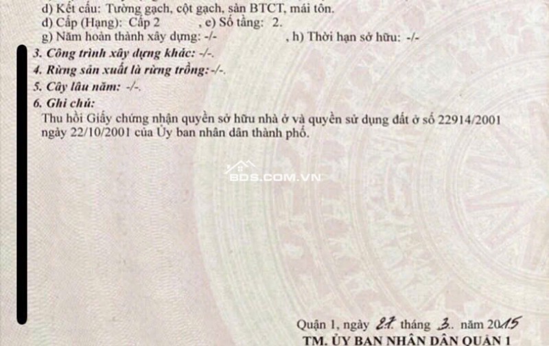 Bán nhà Huyền Quang, Phường Tân Định, Quận 1, HCM.